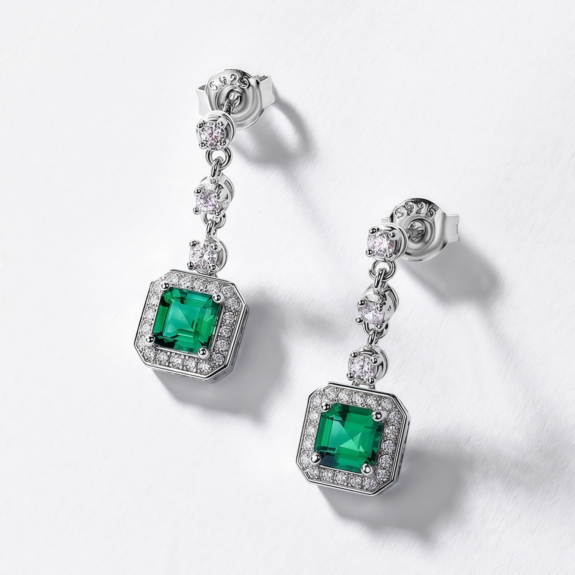 Premium Statement Drop: Gold-Plated Lab-Grown Emerald Dangle Earrings | 925 Silver