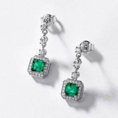 Premium Statement Drop: Gold-Plated Lab-Grown Emerald Dangle Earrings | 925 Silver
