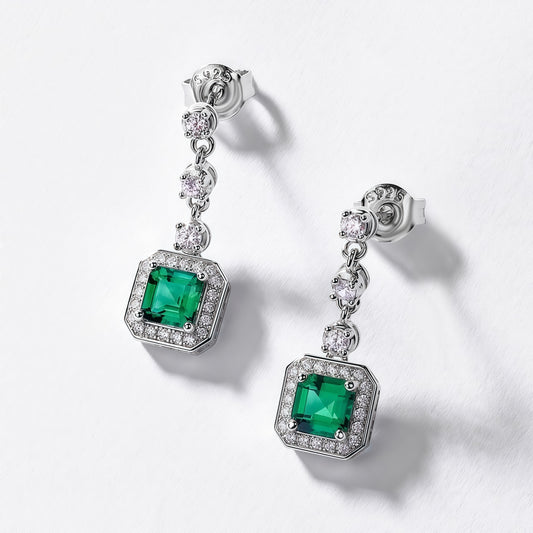 Premium Statement Drop: Gold-Plated Lab-Grown Emerald Dangle Earrings | 925 Silver