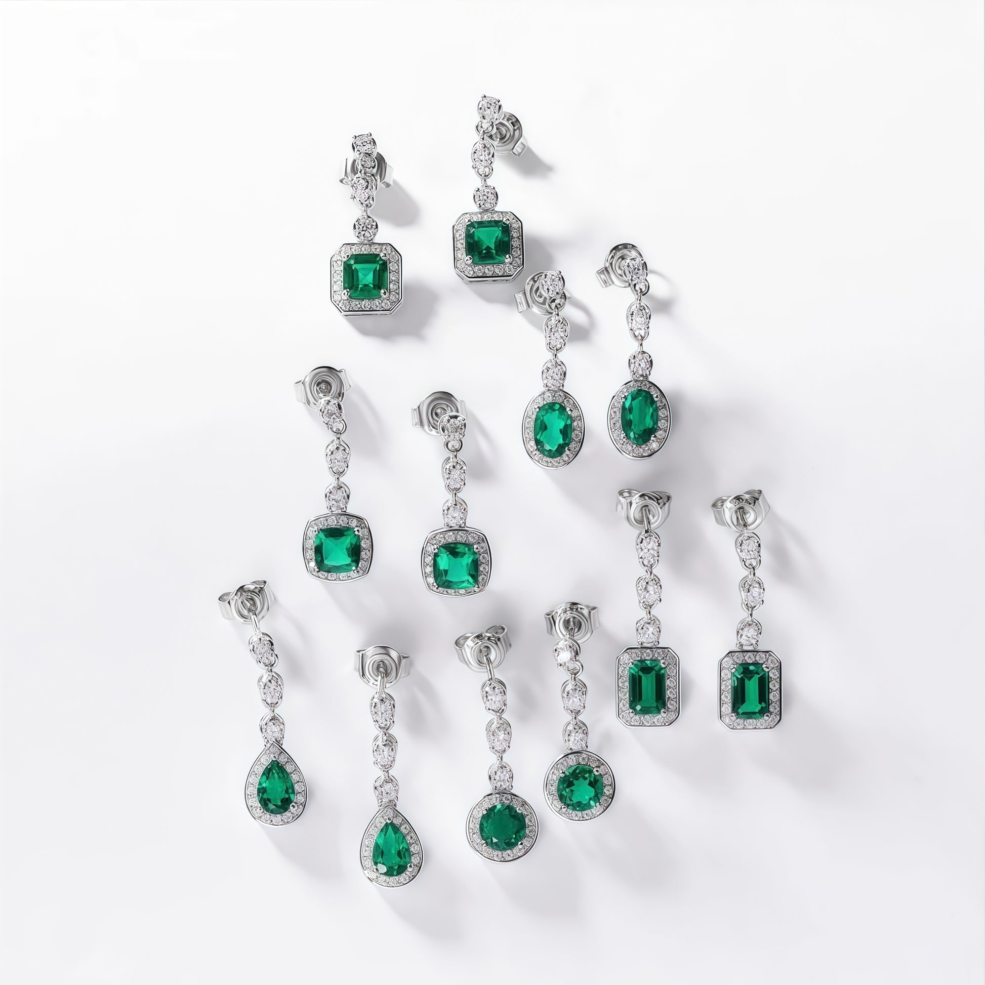 Premium Statement Drop: Gold-Plated Lab-Grown Emerald Dangle Earrings | 925 Silver