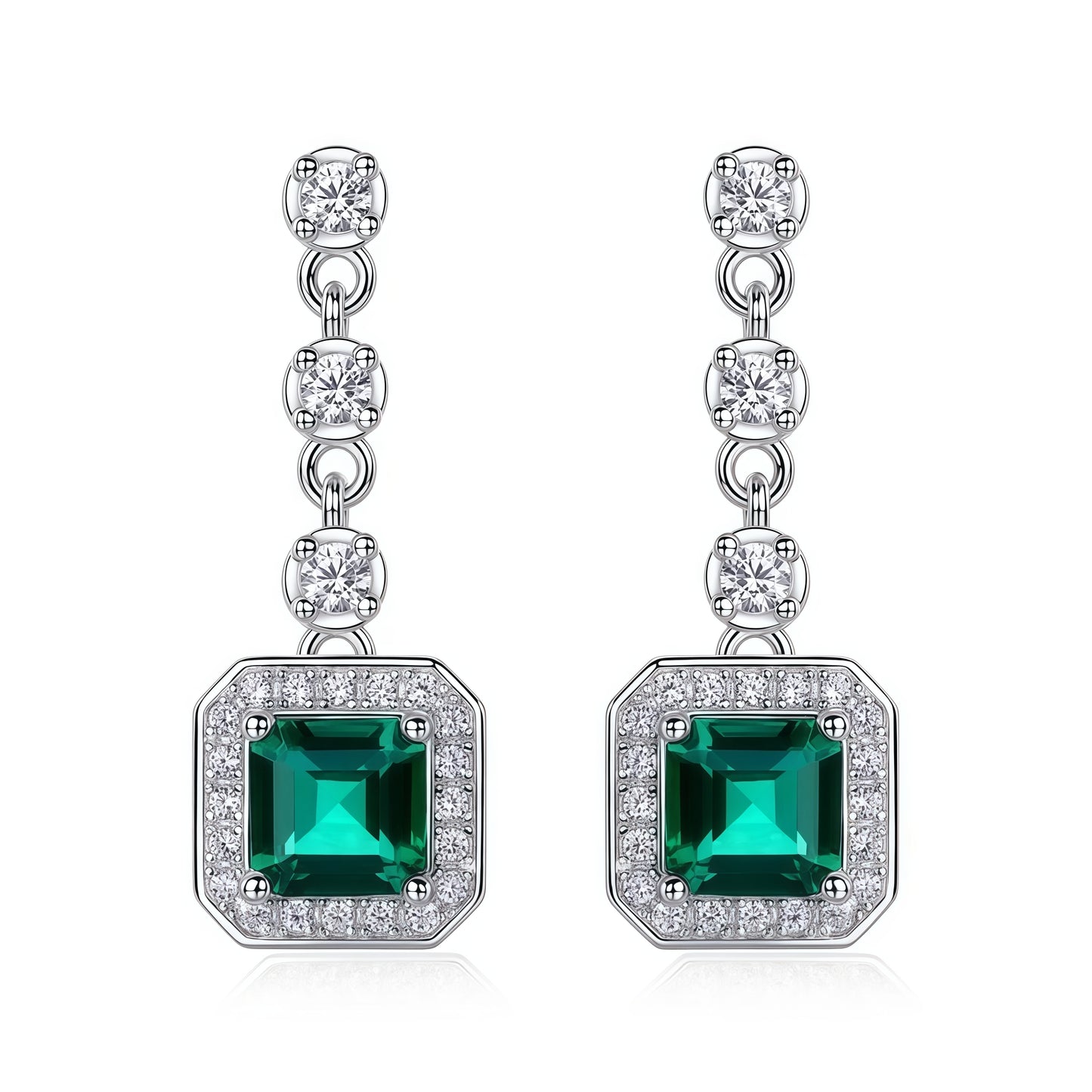 Premium Statement Drop: Gold-Plated Lab-Grown Emerald Dangle Earrings | 925 Silver