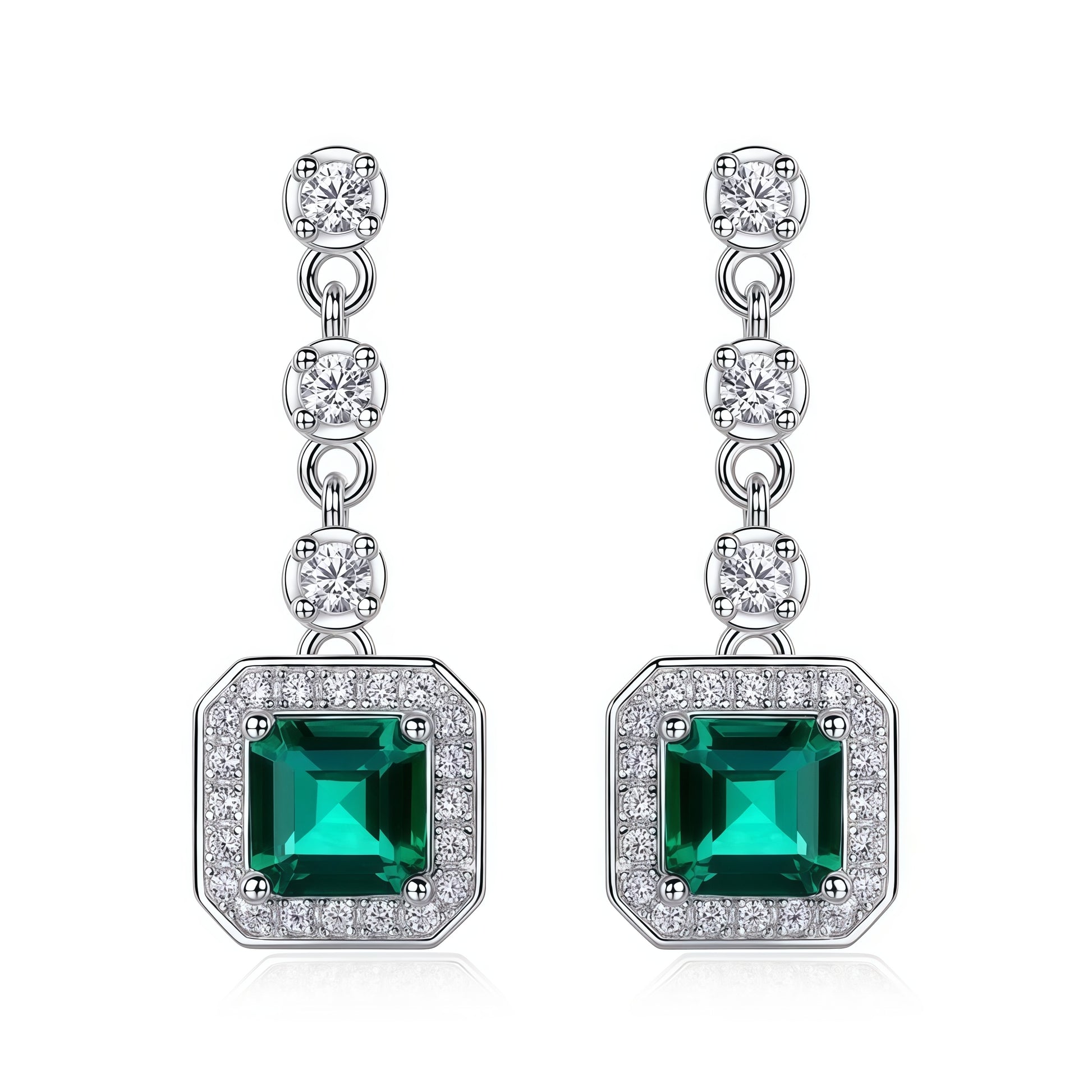Premium Statement Drop: Gold-Plated Lab-Grown Emerald Dangle Earrings | 925 Silver