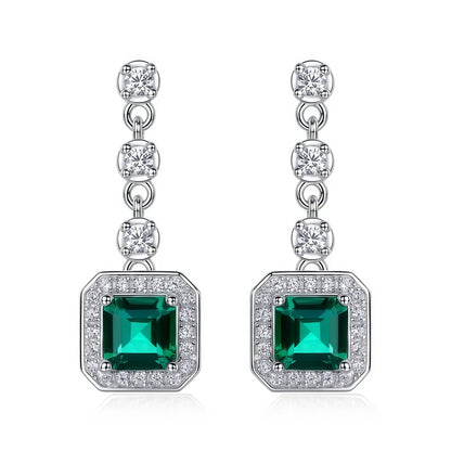 Premium Statement Drop: Gold-Plated Lab-Grown Emerald Dangle Earrings | 925 Silver