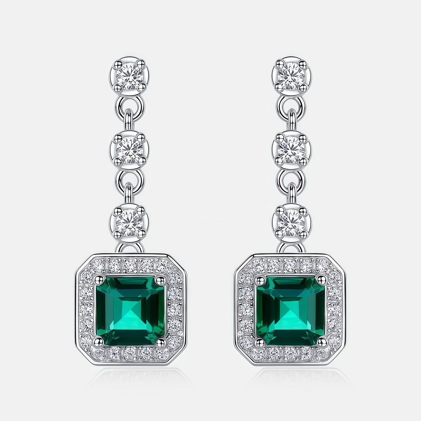 Premium Statement Drop: Gold-Plated Lab-Grown Emerald Dangle Earrings | 925 Silver