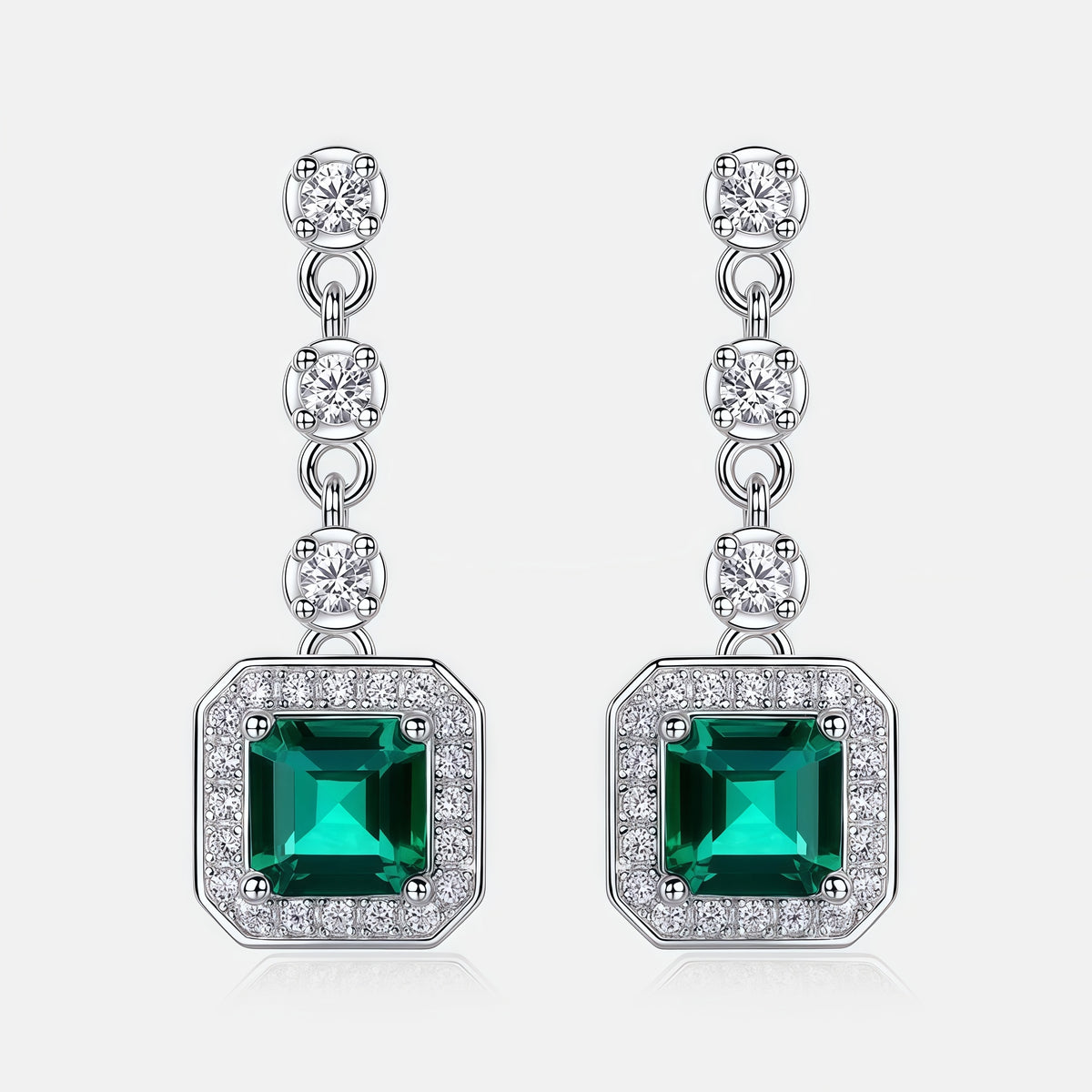 Premium Statement Drop: Gold-Plated Lab-Grown Emerald Dangle Earrings | 925 Silver