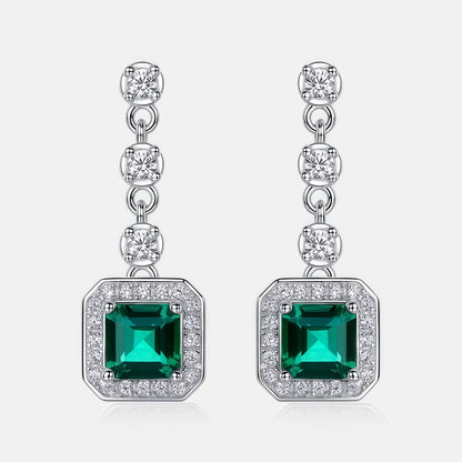 Premium Statement Drop: Gold-Plated Lab-Grown Emerald Dangle Earrings | 925 Silver