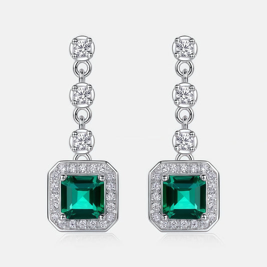 Statement Drop: Gold-Plated Lab-Grown Emerald Dangle Earrings | 925 Silver | Dapaza