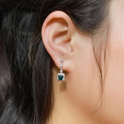 Premium Statement Drop: Gold-Plated Lab-Grown Emerald Dangle Earrings | 925 Silver