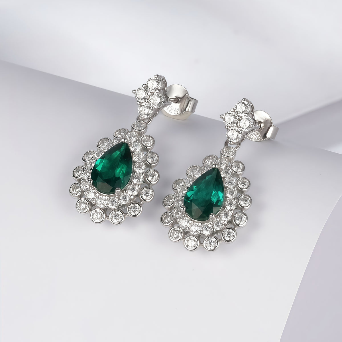Premium Statement Geometric Lab-Grown Emerald & Ruby Shield Studs | 925 Silver