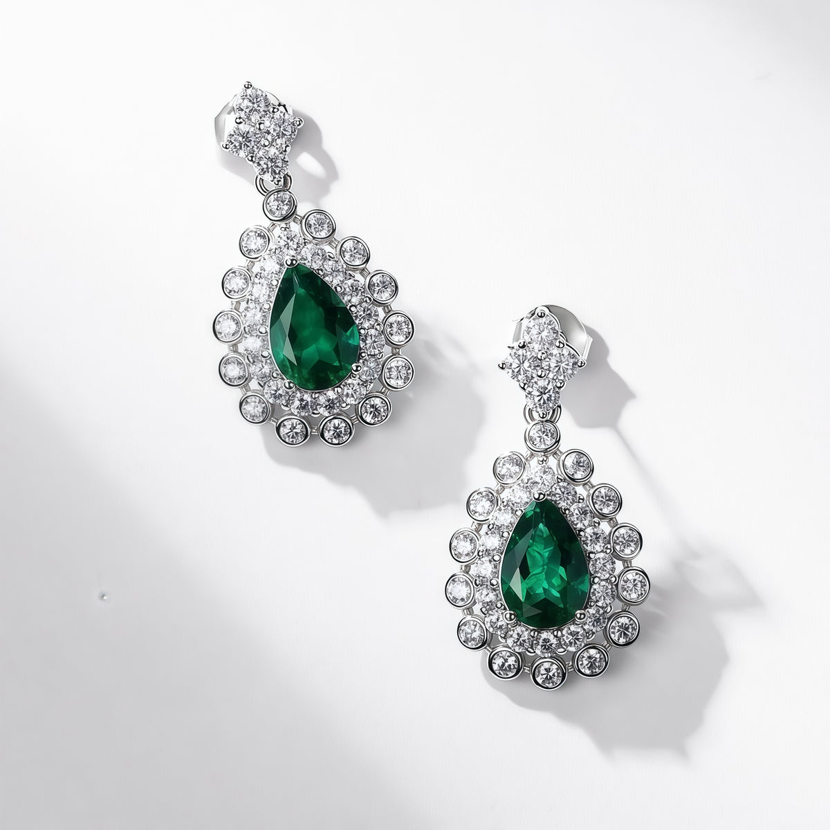 Premium Statement Geometric Lab-Grown Emerald & Ruby Shield Studs | 925 Silver