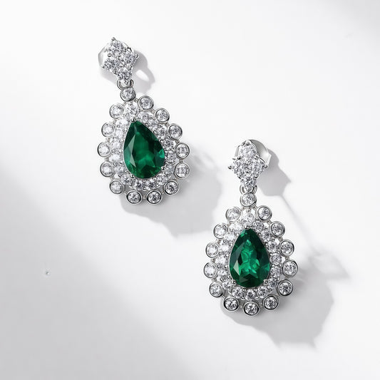 Statement Geometric Lab-Grown Emerald & Ruby Shield Studs | 925 Silver | Dapaza