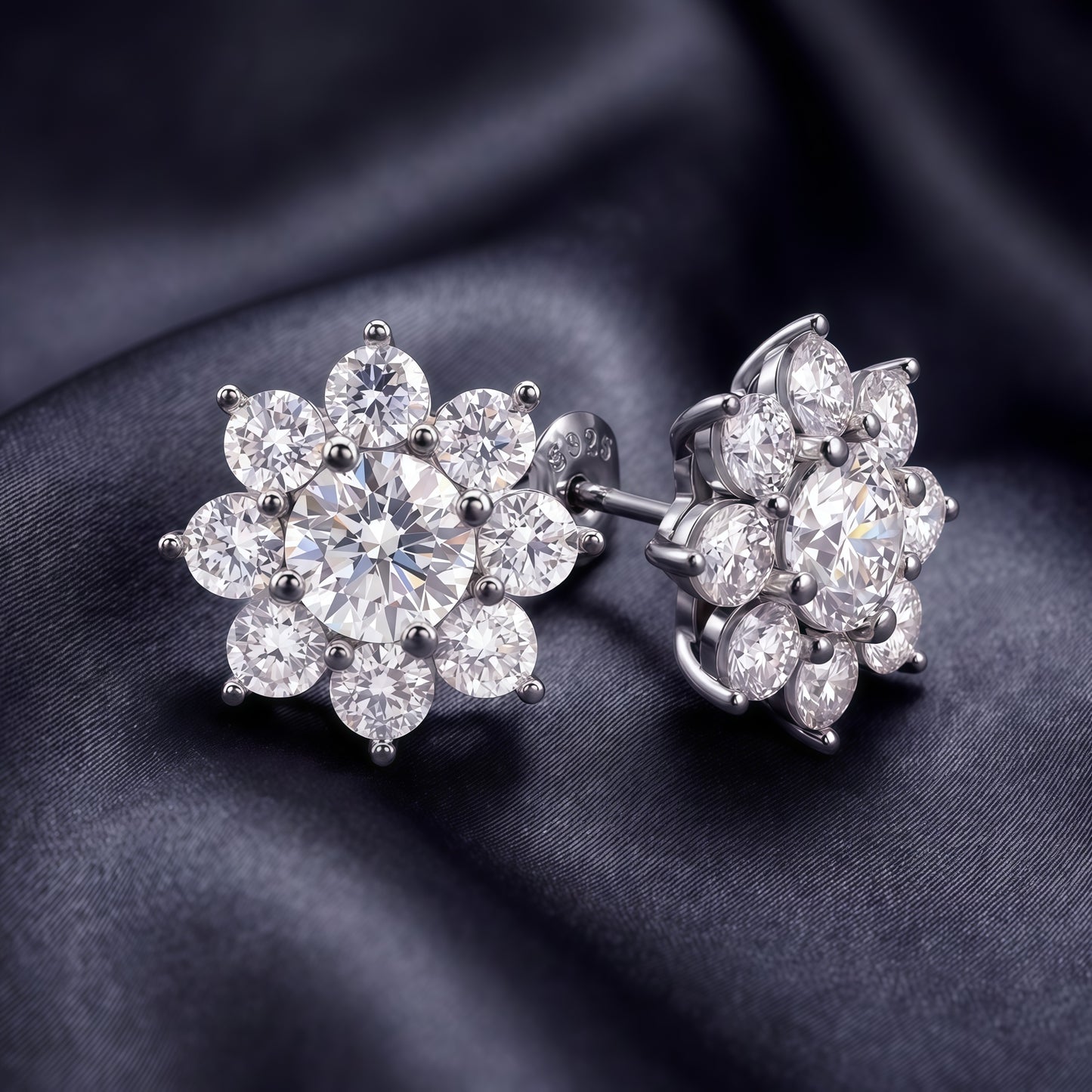 Sunflower 3.68ctw HPHT Round Lab Diamond Studs - S925 - Dapaza