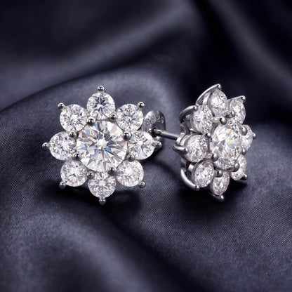 Sunflower 3.68ctw HPHT Round Lab Diamond Studs - S925 - Dapaza