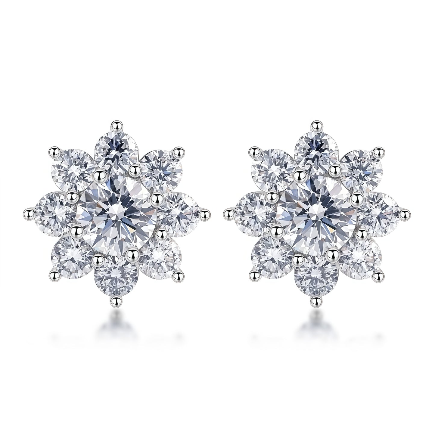 Sunflower 3.68ctw HPHT Round Lab Diamond Studs - S925 - Dapaza