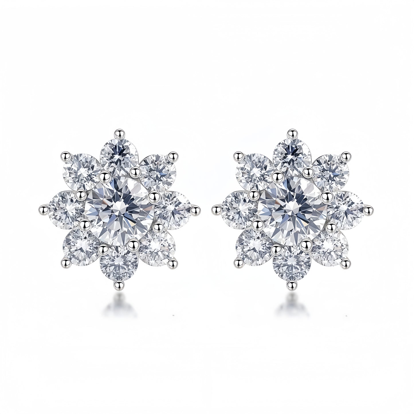 Sunflower 3.68ctw HPHT Round Lab Diamond Studs - S925 - Dapaza