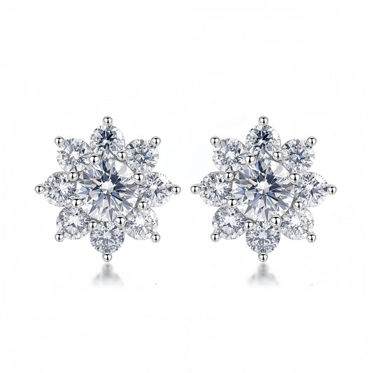 Sunflower 3.68ctw HPHT Round Lab Diamond Studs - S925 - Dapaza