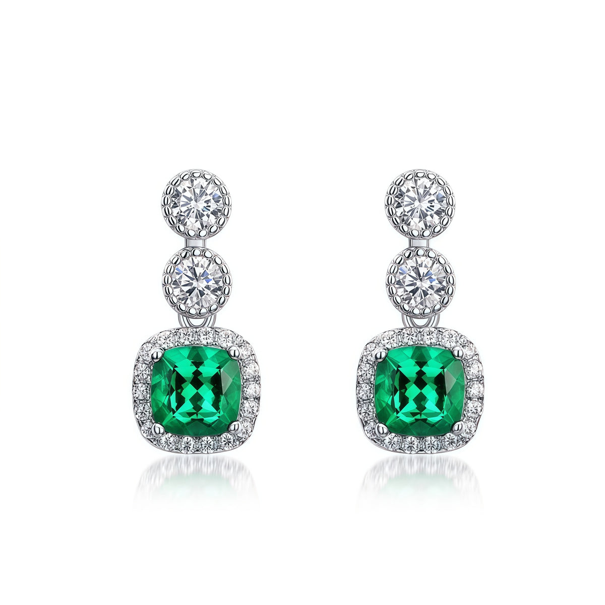 Sustainable 0.98CT Lab-Grown Emerald Geometric Earrings | S925 Silver - Dapaza Jewelry