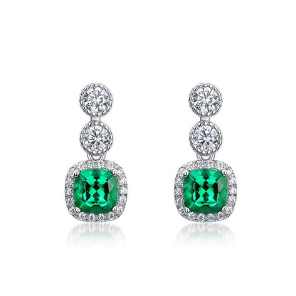 Sustainable 0.98CT Lab-Grown Emerald Geometric Earrings | S925 Silver - Dapaza Jewelry