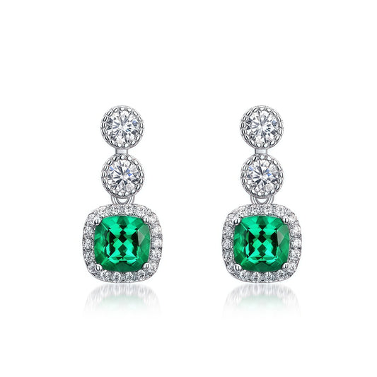 Sustainable 0.98CT Lab-Grown Emerald Geometric Earrings | Handcrafted 925 Silver Luxury by Dapaza