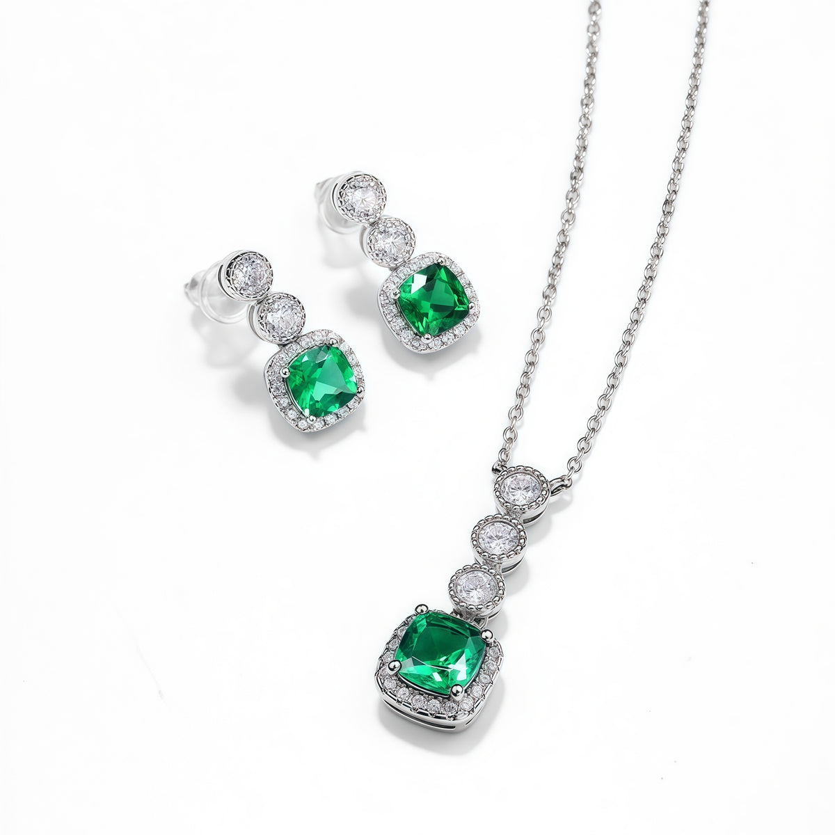 Sustainable 0.98CT Lab-Grown Emerald Geometric Earrings | S925 Silver - Dapaza Jewelry