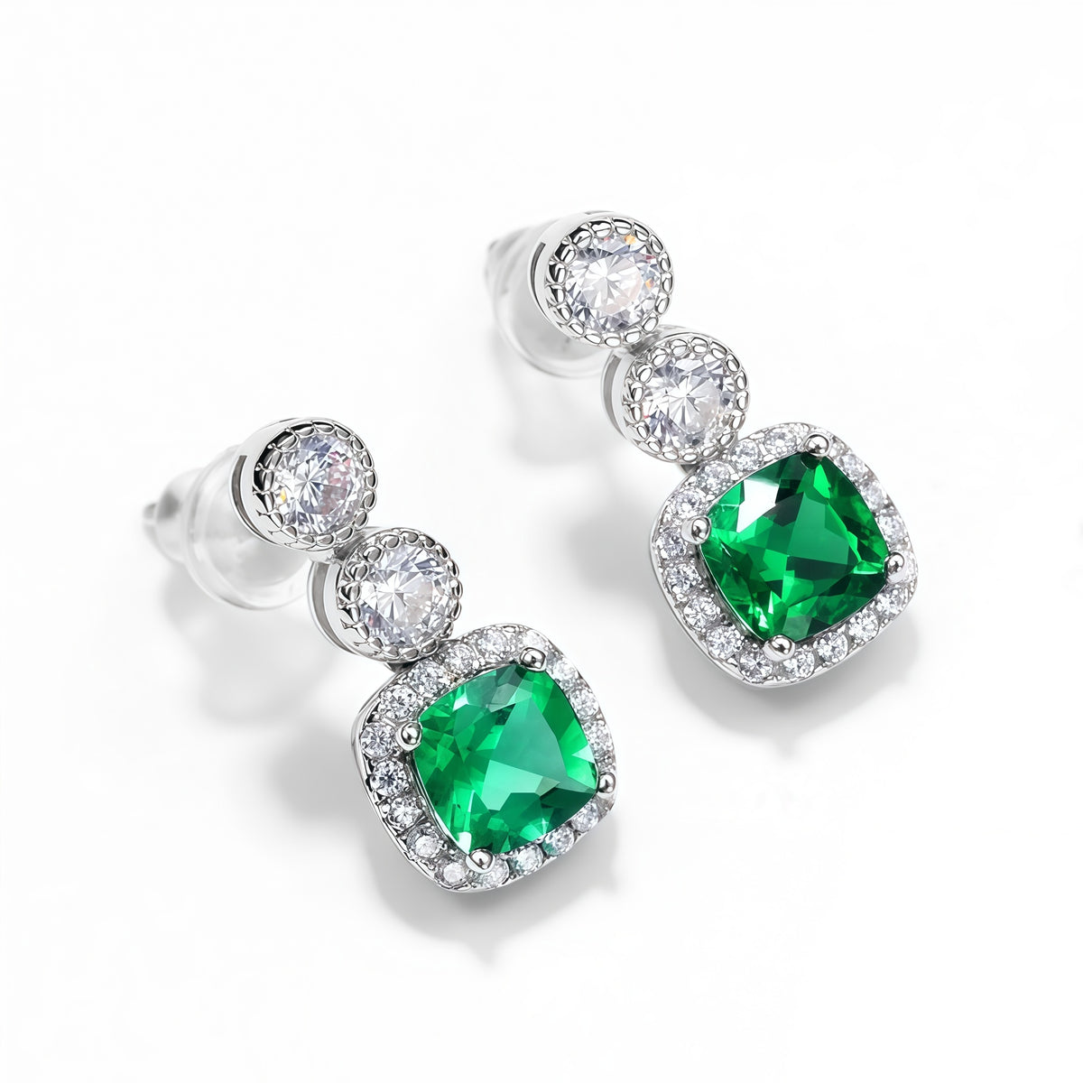 Sustainable 0.98CT Lab-Grown Emerald Geometric Earrings | S925 Silver - Dapaza Jewelry