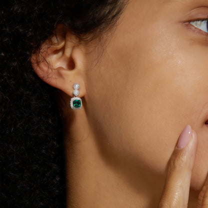 Sustainable 0.98CT Lab-Grown Emerald Geometric Earrings | S925 Silver - Dapaza Jewelry