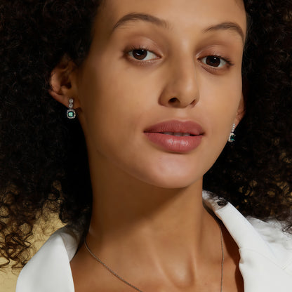 Sustainable 0.98CT Lab-Grown Emerald Geometric Earrings | S925 Silver - Dapaza Jewelry