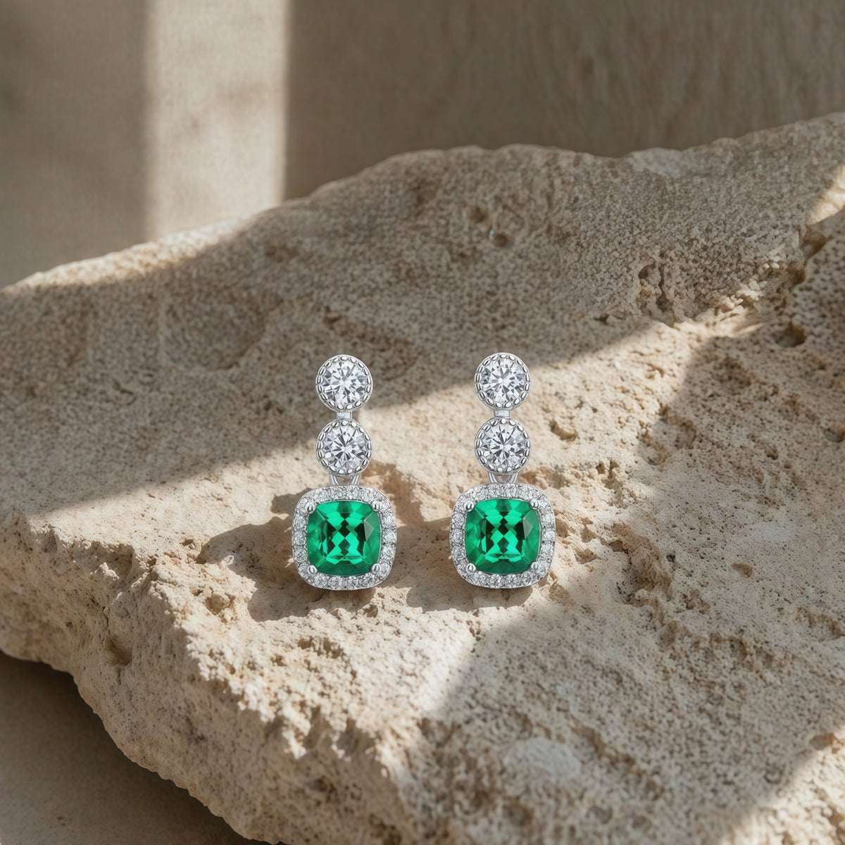 Sustainable 0.98CT Lab-Grown Emerald Geometric Earrings | S925 Silver - Dapaza Jewelry