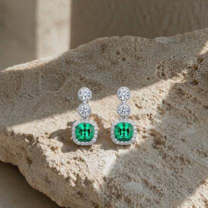 Sustainable 0.98CT Lab-Grown Emerald Geometric Earrings | S925 Silver - Dapaza Jewelry