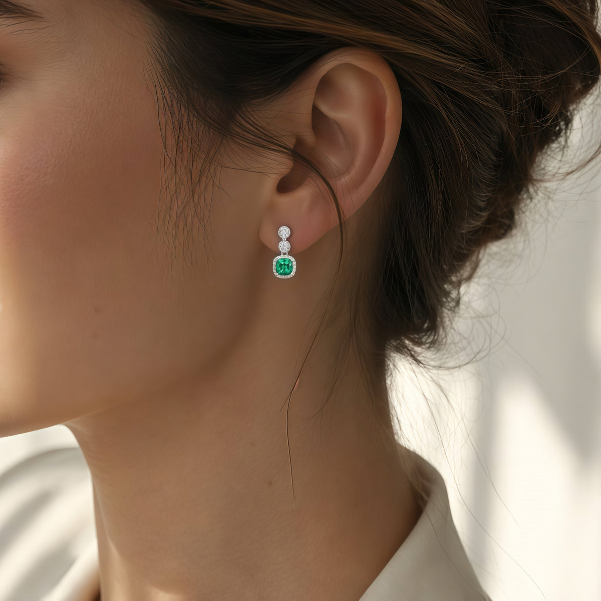 Sustainable 0.98CT Lab-Grown Emerald Geometric Earrings | S925 Silver - Dapaza Jewelry