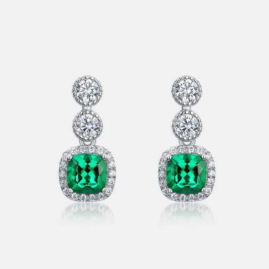 Sustainable 0.98CT Lab-Grown Emerald Geometric Earrings | S925 Silver - Dapaza Jewelry