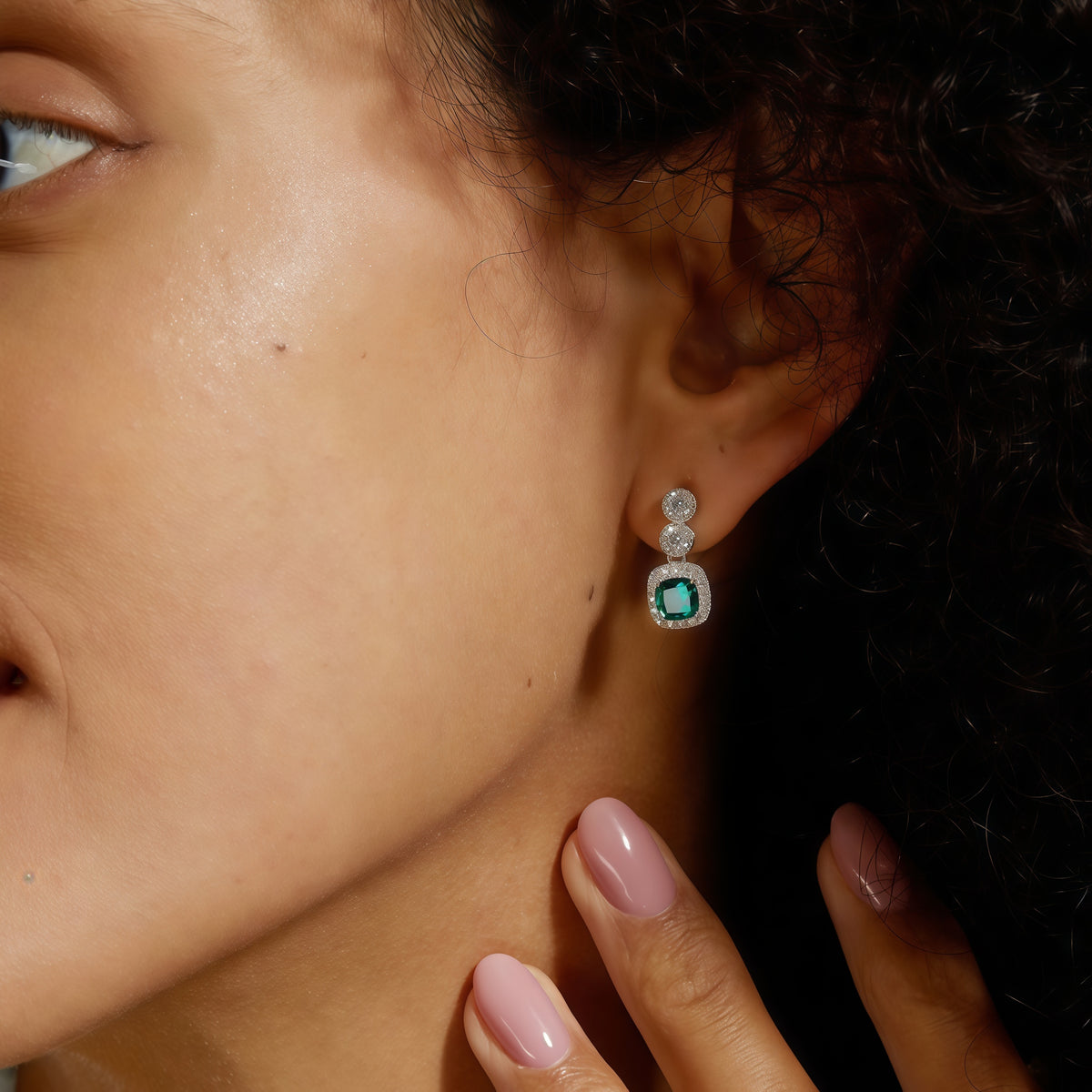 Sustainable 0.98CT Lab-Grown Emerald Geometric Earrings | S925 Silver - Dapaza Jewelry
