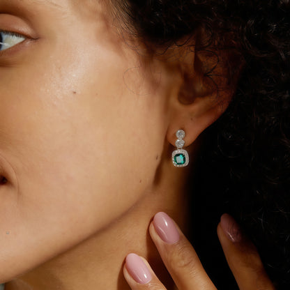 Sustainable 0.98CT Lab-Grown Emerald Geometric Earrings | S925 Silver - Dapaza Jewelry