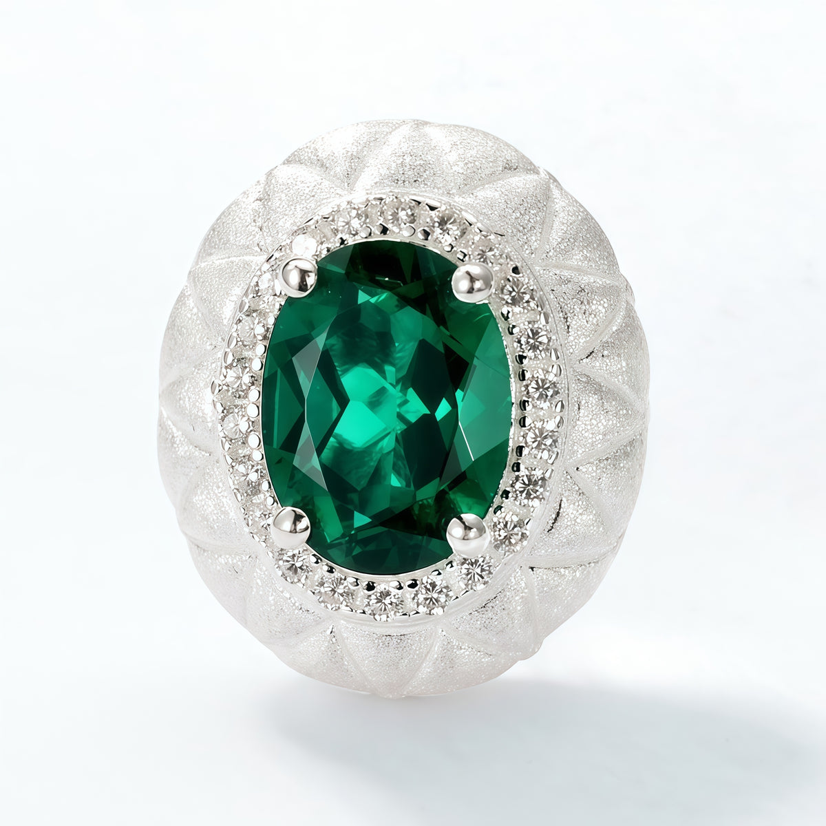 Premium Textured Geometry: Diamond-Pattern Engraved Emerald-Cut Emerald Stud Earrings | 925 Silver