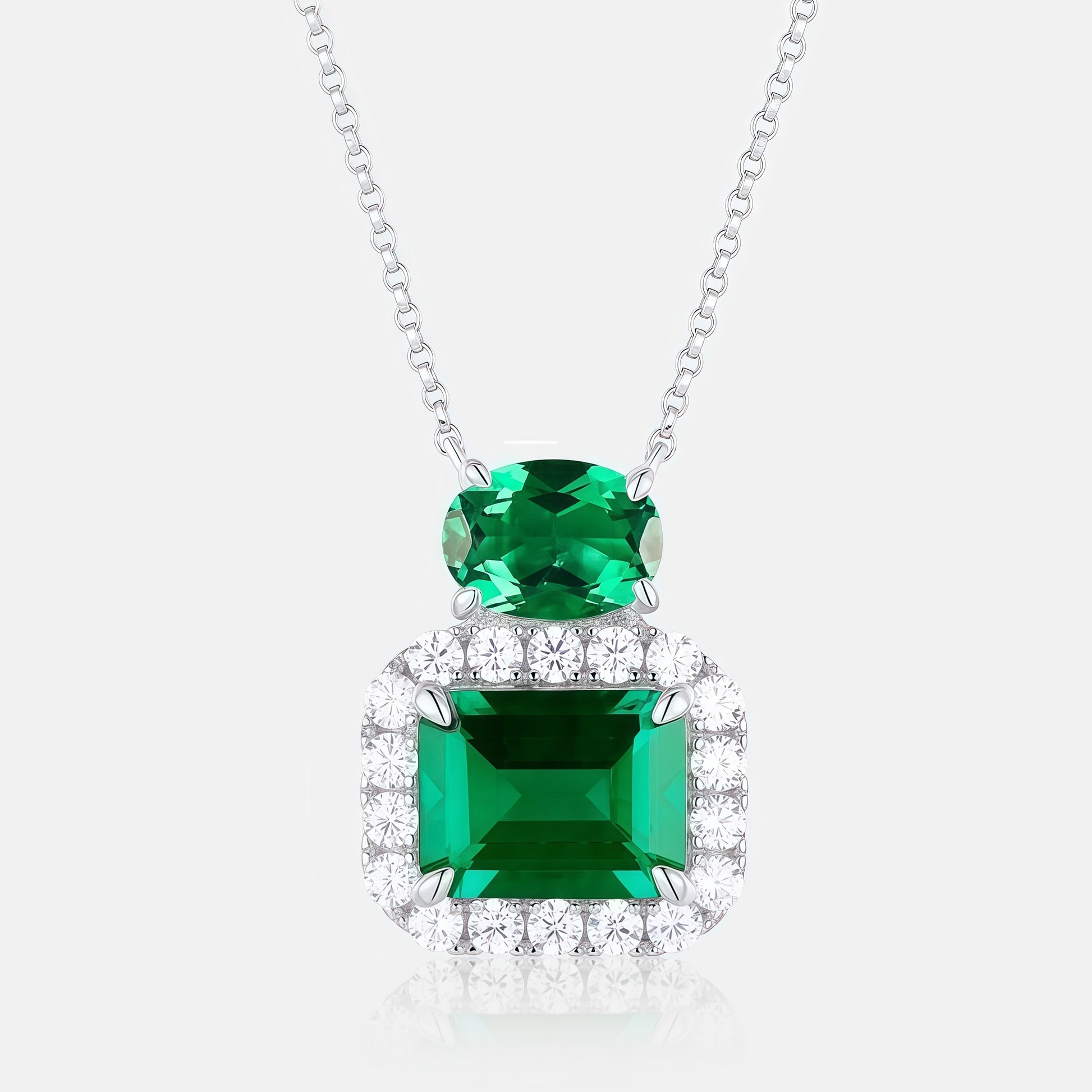 Premium Timeless Elegance: Oval Lab-Grown Emerald Solitaire Pendant | 925 Silver
