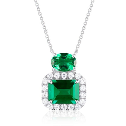 Premium Timeless Elegance: Oval Lab-Grown Emerald Solitaire Pendant | 925 Silver