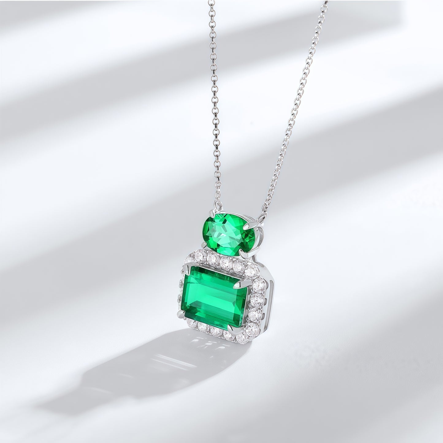Premium Timeless Elegance: Oval Lab-Grown Emerald Solitaire Pendant | 925 Silver