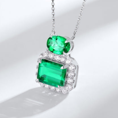 Premium Timeless Elegance: Oval Lab-Grown Emerald Solitaire Pendant | 925 Silver