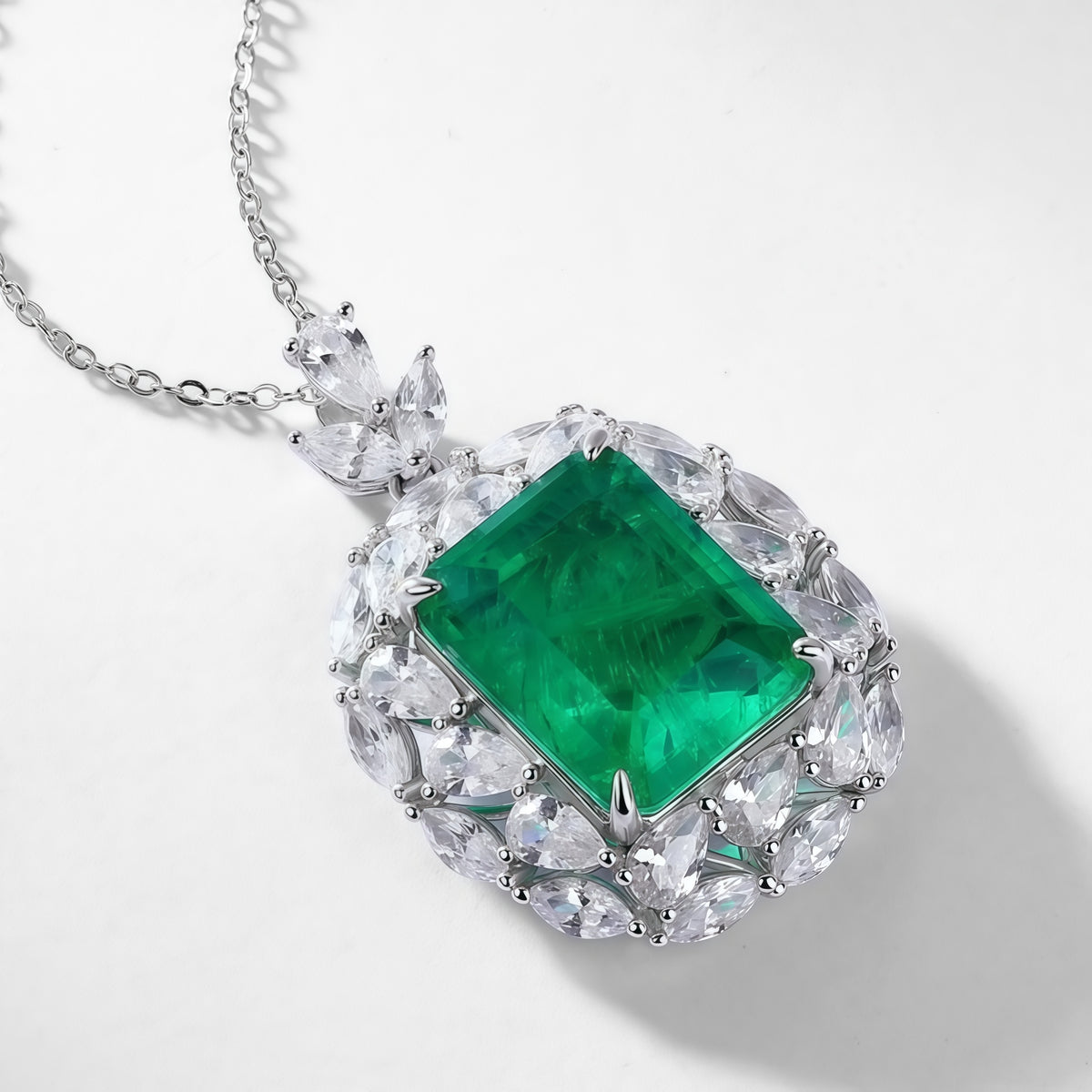 Premium Tropical Radiance: Paraiba-Blue Lab-Grown Emerald Pendant Necklace | 925 Silver
