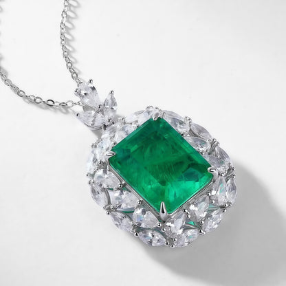 Premium Tropical Radiance: Paraiba-Blue Lab-Grown Emerald Pendant Necklace | 925 Silver