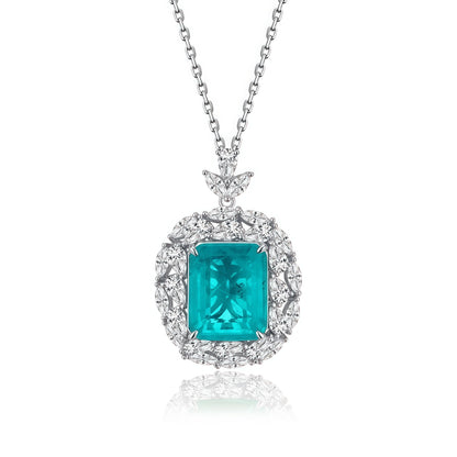 Premium Tropical Radiance: Paraiba-Blue Lab-Grown Emerald Pendant Necklace | 925 Silver