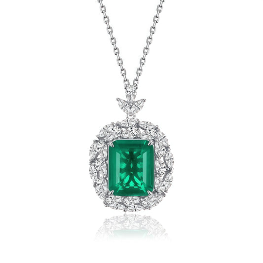Tropical Radiance: Paraiba-Blue Lab-Grown Emerald Pendant Necklace | 925 Silver | Dapaza