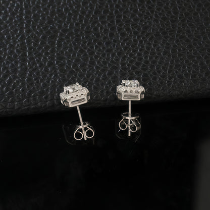 Lab-Grown Diamond Geometric Halo Stud Earrings - S925 Sterling Silver