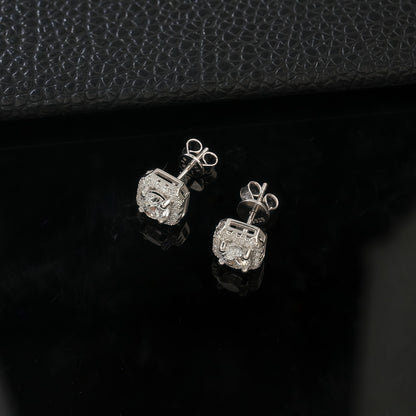Lab-Grown Diamond Geometric Halo Stud Earrings - S925 Sterling Silver