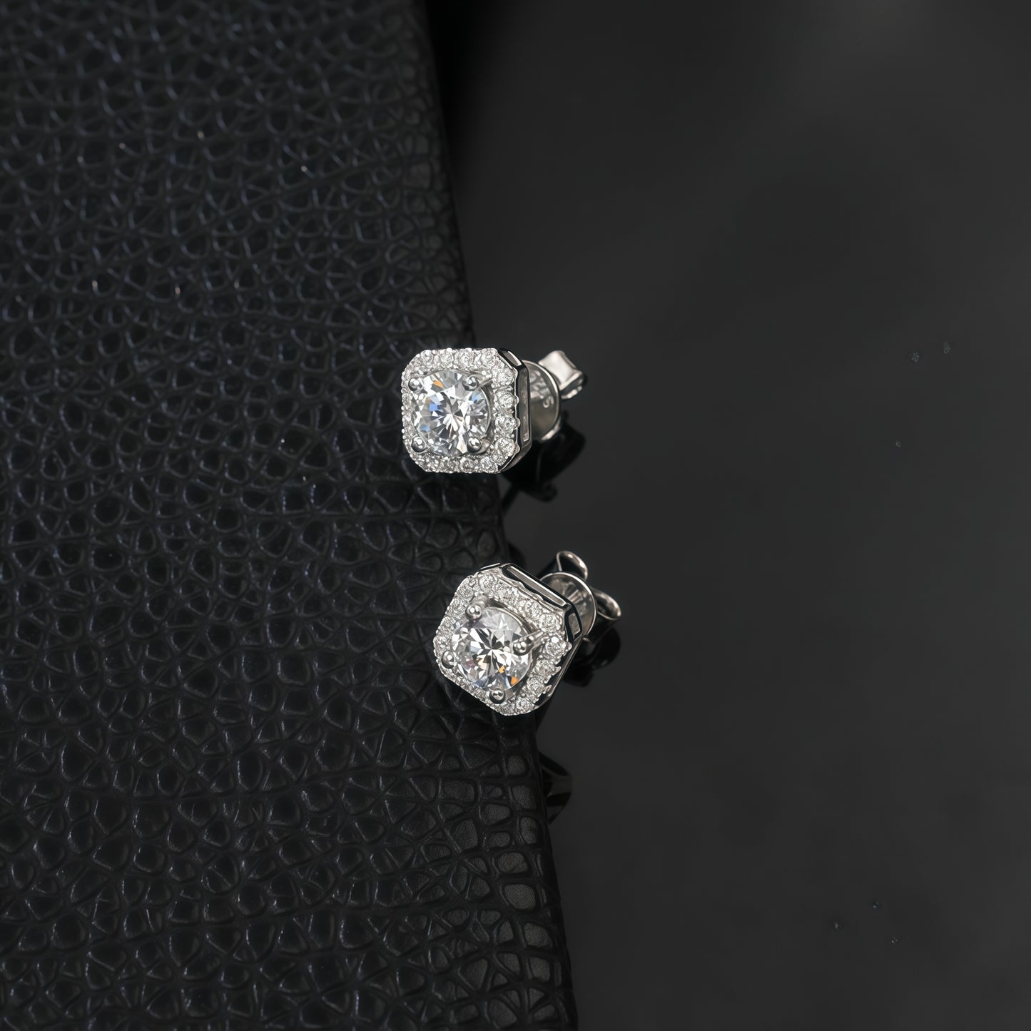 Lab-Grown Diamond Geometric Halo Stud Earrings - S925 Sterling Silver