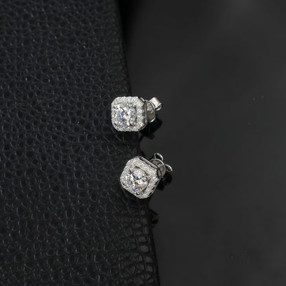 Lab-Grown Diamond Geometric Halo Stud Earrings - S925 Sterling Silver