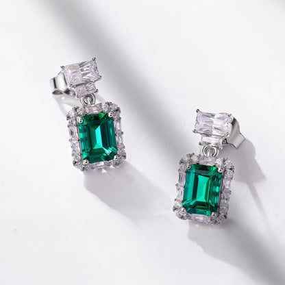 Premium Versatile Radiance: Lab-Grown Emerald & Gemstone Cluster Drop Earrings | 925 Silver