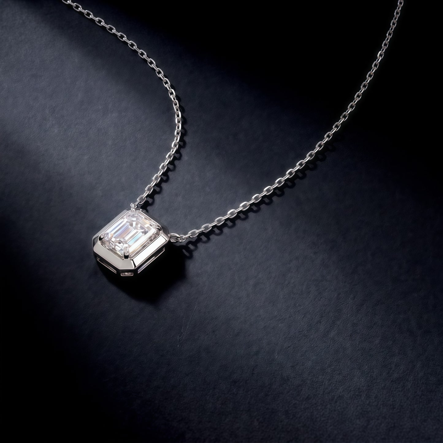 Vintage 1.18CT Emerald Cut CVD Lab Grown Diamond Bezel Pendant Necklace | S925 Sterling Silver Octagon Solicle Chain - Dapaza