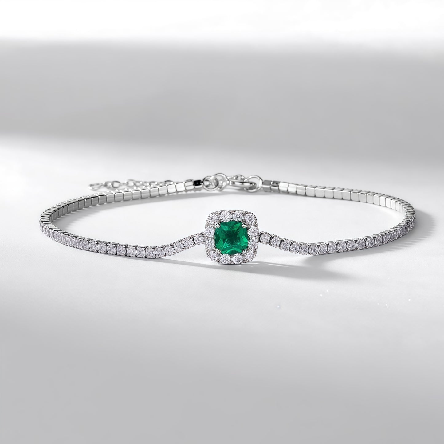Premium Vintage Deco: Emerald-Cut Lab-Grown Emerald Tennis Bracelet | 925 Silver
