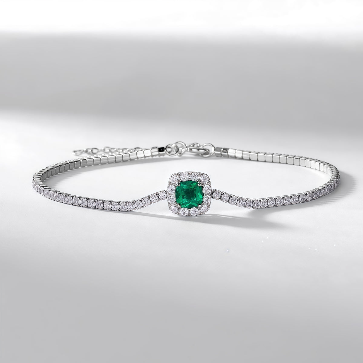 Premium Vintage Deco: Emerald-Cut Lab-Grown Emerald Tennis Bracelet | 925 Silver